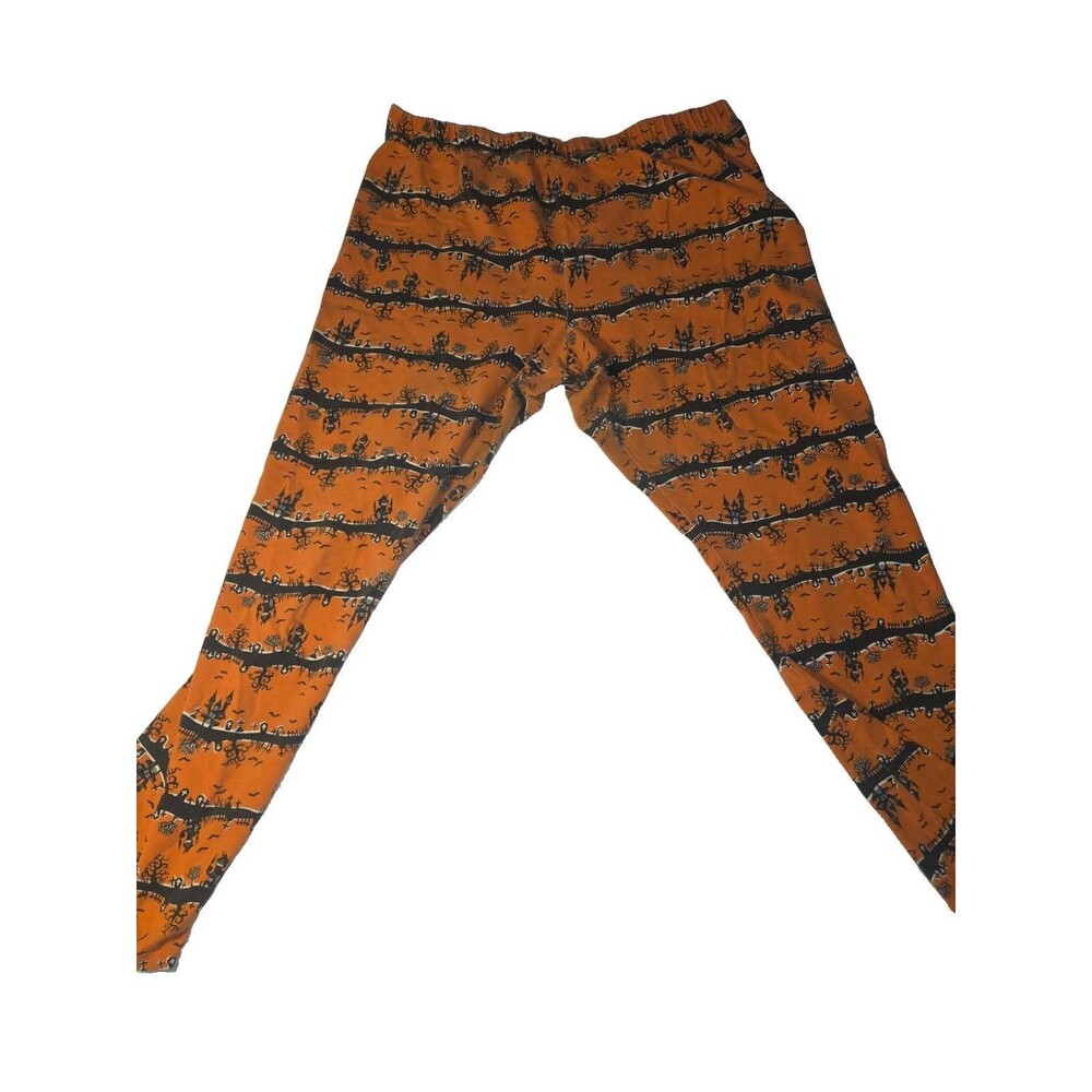 Junior Womens Orange Graveyard Cemetery Halloween Leggings Stretch Pants